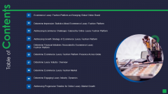 Online Fashion Extravagance Platform Venture Capitalist Financing Elevator Table Of Contents Designs PDF Online Fashion Extravagance Platform Venture Capitalist Financing Elevator Table Of Contents Designs PDF