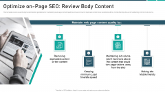 Online Promotion Playbook Optimize On Page SEO Review Body Content Professional PDF