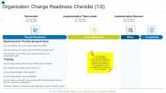 Organization Change Readiness Checklist Action Corporate Transformation Strategic Outline Portrait PDF