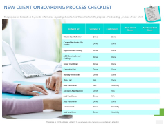 Organizational Socialization NEW CLIENT ONBOARDING PROCESS CHECKLIST Ppt PowerPoint Presentation Icon Example PDF Organizational Socialization NEW CLIENT ONBOARDING PROCESS CHECKLIST Ppt PowerPoint Presentation Icon Example PDF