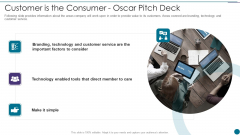 Oscar Capital Raising Pitch Deck Customer Is The Consumer Oscar Pitch Deck Background PDF Oscar Capital Raising Pitch Deck Customer Is The Consumer Oscar Pitch Deck Background PDF