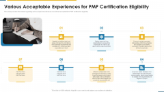 PMP Certification Criteria IT Various Acceptable Experiences For PMP Certification Eligibility Ppt Outline Outfit PDF