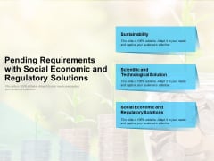 Pending Requirements With Social Economic And Regulatory Solutions Ppt PowerPoint Presentation Gallery Background Designs PDF Pending Requirements With Social Economic And Regulatory Solutions Ppt PowerPoint Presentation Gallery Background Designs PDF