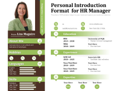 Personal Introduction Format For HR Manager Ppt PowerPoint Presentation Gallery Slide PDF Personal Introduction Format For HR Manager Ppt PowerPoint Presentation Gallery Slide PDF