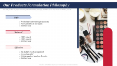Pitch Deck For Self Care And Grooming Items Our Products Formulation Philosophy Ppt Portfolio Visuals PDF