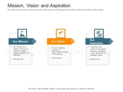 Pitch Deck Raise Capital Interim Financing Investments Mission Vision And Aspiration Icons PDF