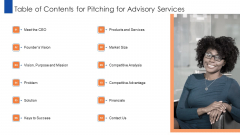 Pitching For Advisory Services Table Of Contents For Pitching For Advisory Services Professional PDF Pitching For Advisory Services Table Of Contents For Pitching For Advisory Services Professional PDF