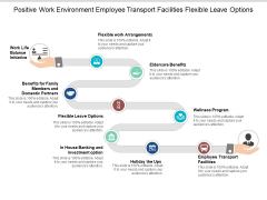 Positive Work Environment Employee Transport Facilities Flexible Leave Options Ppt PowerPoint Presentation File Infographics Positive Work Environment Employee Transport Facilities Flexible Leave Options Ppt PowerPoint Presentation File Infographics