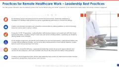 Practices For Remote Healthcare Work Leadership Best Practices Pictures PDF Practices For Remote Healthcare Work Leadership Best Practices Pictures PDF