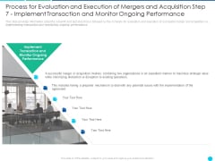 Process For Evaluation And Execution Of Mergers And Acquisition Step 7 Implement Transaction And Monitor Ongoing Performance Ideas PDF