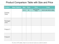 Product Comparison Table With Size And Price Ppt PowerPoint Presentation Slides Graphics Design Product Comparison Table With Size And Price Ppt PowerPoint Presentation Slides Graphics Design