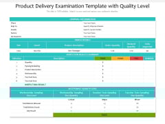 Product Delivery Examination Template With Quality Level Ppt PowerPoint Presentation Layouts Gallery PDF Product Delivery Examination Template With Quality Level Ppt PowerPoint Presentation Layouts Gallery PDF