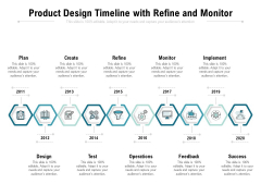 Product Design Timeline With Refine And Monitor Ppt PowerPoint Presentation File Backgrounds PDF