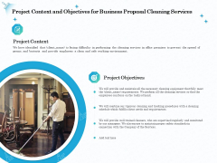 Professional Sanitation Solutions Project Context And Objectives For Business Proposal Cleaning Services Slides PDF
