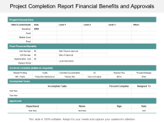 Project Completion Report Financial Benefits And Approvals Ppt PowerPoint Presentation Gallery Example Project Completion Report Financial Benefits And Approvals Ppt PowerPoint Presentation Gallery Example