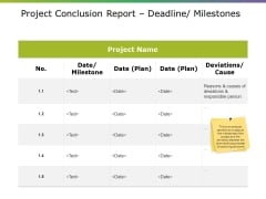 Project Conclusion Report Deadline Milestones Ppt PowerPoint Presentation Pictures Layouts Project Conclusion Report Deadline Milestones Ppt PowerPoint Presentation Pictures Layouts
