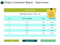 Project Conclusion Report Open Issues Ppt PowerPoint Presentation Show Summary Project Conclusion Report Open Issues Ppt PowerPoint Presentation Show Summary