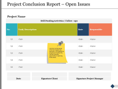 Project Conclusion Report Open Issues Ppt PowerPoint Presentation Summary Show Project Conclusion Report Open Issues Ppt PowerPoint Presentation Summary Show