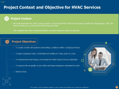Project Context And Objective For HVAC Services Ppt PowerPoint Presentation Inspiration Layout PDF