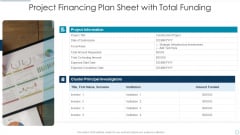 Project Financing Plan Sheet With Total Funding Slides PDF
