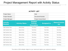 Project Management Report With Activity Status Ppt PowerPoint Presentation Pictures Designs Download Cpb Project Management Report With Activity Status Ppt PowerPoint Presentation Pictures Designs Download Cpb