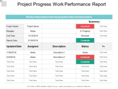 Project Progress Work Performance Report Ppt PowerPoint Presentation Professional Graphics Template