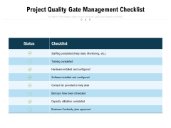 Project Quality Gate Management Checklist Ppt PowerPoint Presentation Infographics Graphics Example PDF