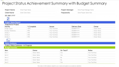 Project Status Achievement Summary With Budget Summary Brochure PDF