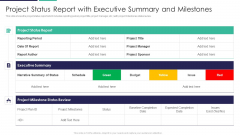 Project Status Report With Executive Summary And Milestones Formats PDF
