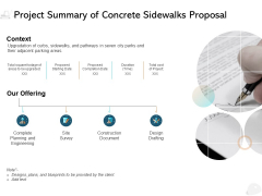 Project Summary Of Concrete Sidewalks Proposal Ppt PowerPoint Presentation Icon Background Image