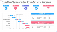 Project Task Management And Time Monitoring Dashboard Infographics PDF
