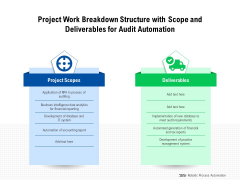 Project Work Breakdown Structure With Scope And Deliverables For Audit Automation Ppt PowerPoint Presentation Layouts Topics PDF Project Work Breakdown Structure With Scope And Deliverables For Audit Automation Ppt PowerPoint Presentation Layouts Topics PDF