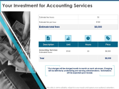 Proposal Template For Accounting Services Your Investment For Accounting Services Ppt Graphics PDF Proposal Template For Accounting Services Your Investment For Accounting Services Ppt Graphics PDF
