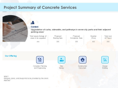 Proposal Template For Concrete Supplier Service Project Summary Of Concrete Services Summary PDF