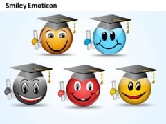 Ppt Smiley Emoticon With Graduation Degree And Cap Growth PowerPoint Templates