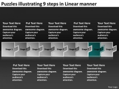 Puzzles Illustrating 9 Steps Linear Manner Flow Charting PowerPoint Templates
