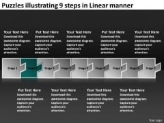 Puzzles Illustrating 9 Steps Linear Manner How To Make Flow Charts PowerPoint Slides