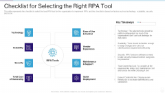 RPA IT Checklist For Selecting The Right RPA Tool Ppt File Display PDF