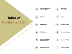 Raise Capital For Business Table Of Contents Revenue Ppt File Design Inspiration PDF