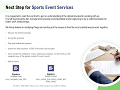 Recreational Program Proposal Next Step For Sports Event Services Ppt Model Background Image PDF