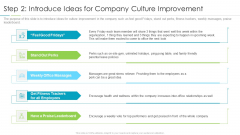 Refining Company Ethos Step 2 Introduce Ideas For Company Culture Improvement Topics PDF