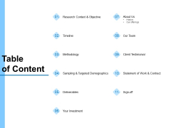 Research For New Product Table Of Content Ppt Summary Slide PDF