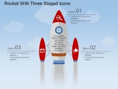 Rocket With Three Staged Icons Powerpoint Template