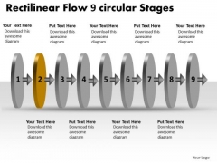 Rectilinear Flow 9 Circular Stages Free Flowchart Slides PowerPoint