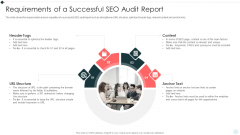 SEO Audit Summary To Increase Requirements Of A Successful SEO Audit Report Portrait PDF