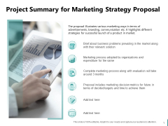 Sales And Business Development Action Plan Project Summary For Marketing Strategy Proposal Ppt Layouts Deck PDF