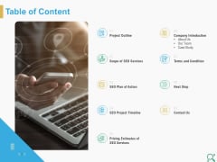 Search Engine Optimization Proposal Table Of Content Ppt Infographic Template Graphics PDF Search Engine Optimization Proposal Table Of Content Ppt Infographic Template Graphics PDF