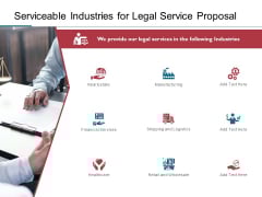 Serviceable Industries For Legal Service Proposal Ppt PowerPoint Presentation Summary Examples Serviceable Industries For Legal Service Proposal Ppt PowerPoint Presentation Summary Examples