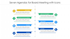 Seven Agendas For Board Meeting With Icons Ppt PowerPoint Presentation Gallery Visuals PDF