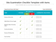 Site Examination Checklist Template With Items Ppt PowerPoint Presentation Outline Visual Aids PDF Site Examination Checklist Template With Items Ppt PowerPoint Presentation Outline Visual Aids PDF